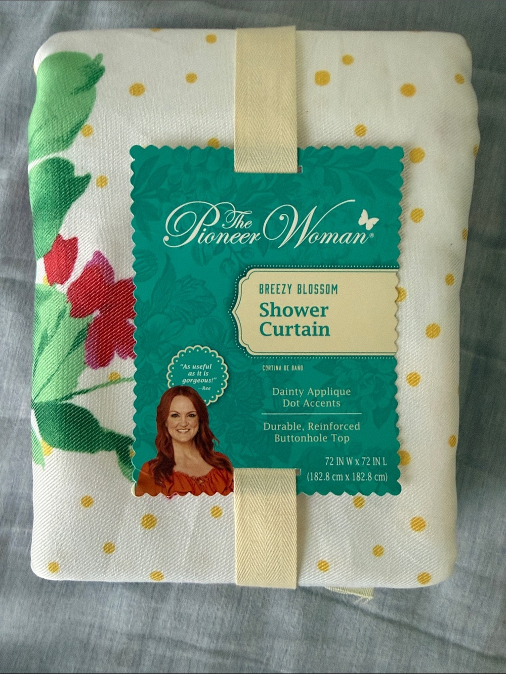New The Pioneer Woman Breezy Blossom Shower Curtain Dainty Appliqué Dot Accents